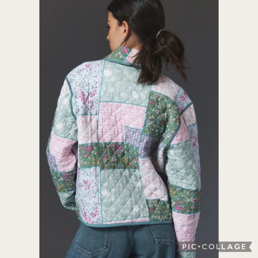 :Price Firm: Anthropologie Conditions Apply Printed Quilted Jacket in Green - Picture 2 of 13
